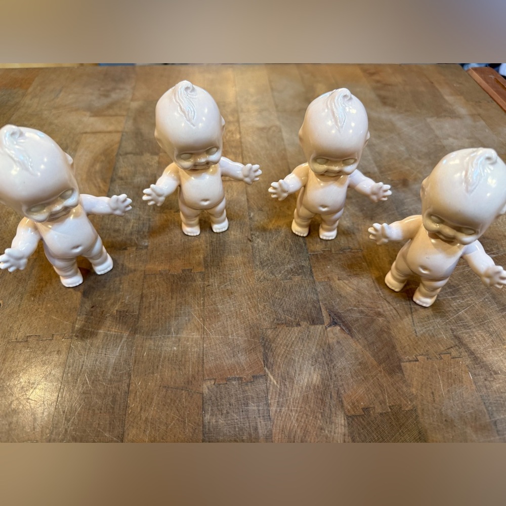 Vintage Set of 4 White Ceramic Kewpie-Style Figurines Ready to Paint